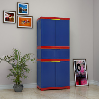 Nilkamal FMDR1C Plastic Free Standing Cabinet(Finish Color - Pepsi Blue / Bright red & Yellow)
