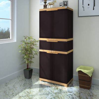 Nilkamal FMDR1C Plastic Free Standing Cabinet(Finish Color - Weather brown & Biscuit)