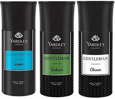 Yardley London Gentleman Classic,Gentleman Urbane,Gentleman Royale Deodorant Spray  -  For Men(450 ml, Pack of 3)