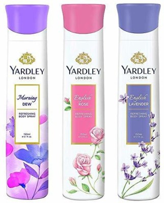 Yardley London Deo Tripack - English Lavender,English Rose,Morning Dew Deodorant Spray  -  For Women(450 ml, Pack of 3)