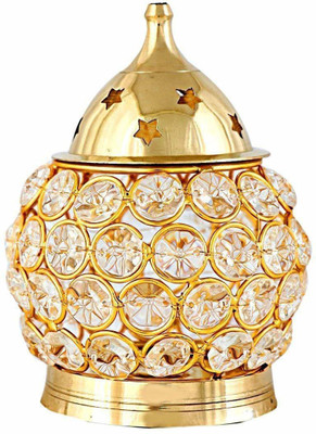 Craft Mart Brass Crystal Akhand Decorative Table Diya Set Decorative Showpiece  -  9 cm(Brass, Gold)