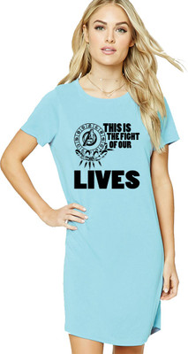 Aseria Women T Shirt Light Blue Above Knee/Mid Thigh Length Dress