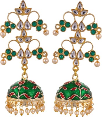 Weldecor Meenakari Jhumki Earring For Girls/Women (Green) Pearl Brass Jhumki Earring