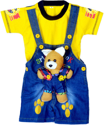 Hizume Baby Boys & Baby Girls Casual Dungaree T-shirt(Yellow)
