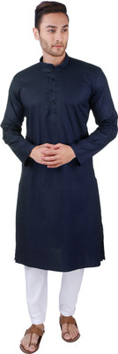 Rajubhai Hargovindas Men Solid Straight Kurta(Dark Blue)