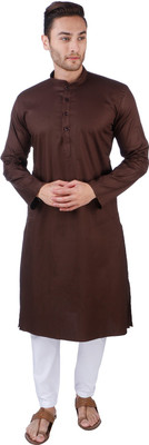 Rajubhai Hargovindas Men Solid Straight Kurta(Brown)