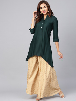 Juniper Women Solid Asymmetric Kurta(Dark Green)