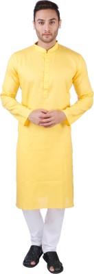 Rajubhai Hargovindas Men Solid Straight Kurta(Yellow)