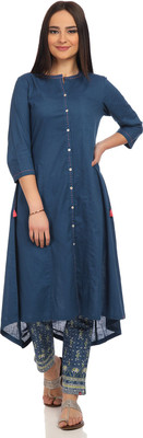 biba-women-solid-a-line-kurtablue
