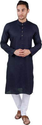 Rajubhai Hargovindas Men Solid Straight Kurta(Dark Blue)