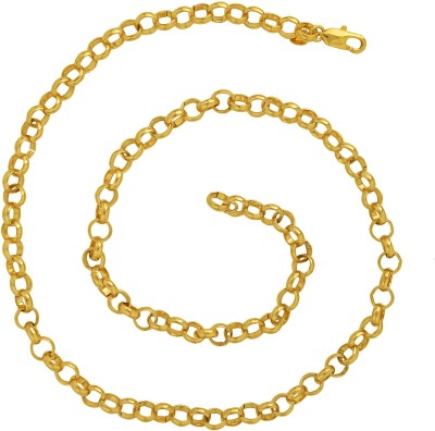 MissMister Gold Plated Brass, Circle Link Stylish Necklace Chain Fashion Men Women Stylish Gold-plated Plated Brass Chain