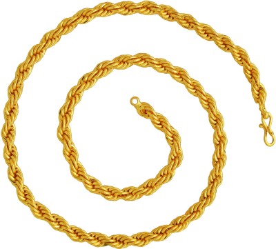 MissMister 1 Micron Real Gold Plated Brass 7mm, 64gms Super Thick & Heavy, 22 Inch Rope Chain Necklace Party wear Heavy Men by Gold-plated Plated Brass Chain