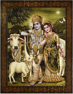 Indianara RADHA KRISHNA (2214) WITHOUT GLASS Digital Reprint 13 inch x 10.6 inch Painting(With Frame)