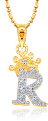 VIGHNAHARTA Royal crown 'R' Letter Pendant Gold-plated Crystal, Cubic Zirconia Alloy Pendant