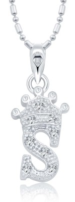 VIGHNAHARTA Royal crown 'S' Alphabet Pendant Rhodium Crystal, Cubic Zirconia Alloy Pendant