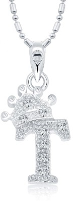 VIGHNAHARTA Royal crown 'T' Alphabet Pendant Rhodium Crystal, Cubic Zirconia Alloy Pendant