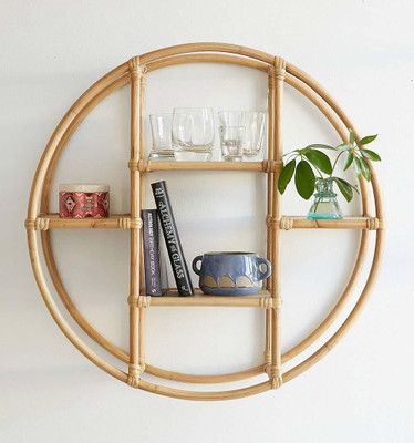 IRA Cane Circular Rattan Wall Shelf Bamboo Wall Shelf(Number of Shelves - 4, Beige)
