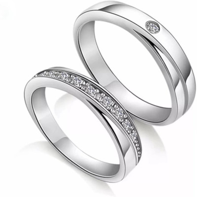 Kayal traders ADJUSTABLE COUPLE LOVE BAND RING SET Alloy Cubic Zirconia Silver Plated Ring Set