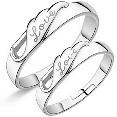 Kayal traders ADJUSTABLE COUPLE LOVE BAND RING SET Alloy Cubic Zirconia Silver Plated Ring Set