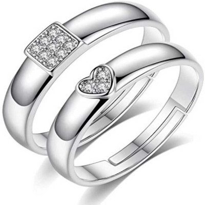Kayal traders ADJUSTABLE COUPLE LOVE BAND RING SET Alloy Cubic Zirconia Silver Plated Ring Set