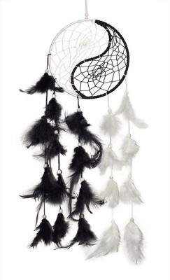 Vastu Art Vastu / Feng Shui / Black & White Yin Yang Dreamcatcher For Good Dreams And Positive Energy Decorative Showpiece  -  60 cm(Feather, Black)