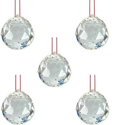 9tees Mart Vastu Art Vastu / Feng Shui / 5 Hanging Crystal Balls For Good Luck, Happiness and prosperity Decorative Showpiece  -  5 cm(Crystal, Clear)