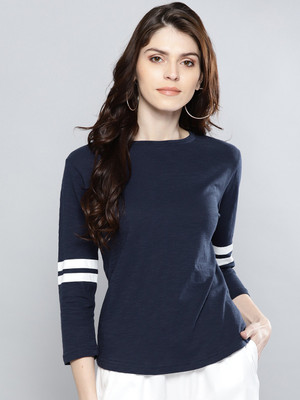 HARPA Casual Regular Sleeve Solid Women Blue Top