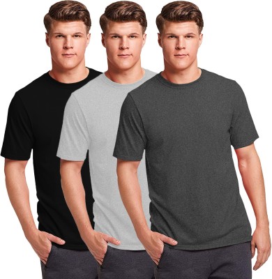 THE BLAZZE Solid Men Round Neck Silver, Black, Grey T-Shirt