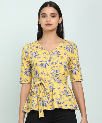 AND Casual Half Sleeve Printed Women Yellow Top