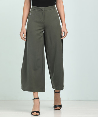 AND Regular Fit Women Green Trousers