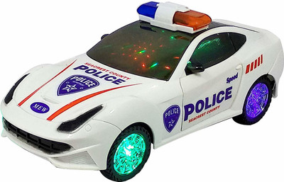 GoodsNet Bump & go 3D Lights Police car with Sound and Lights on Wheel for Kids(Police Car Pack of 1)(White, Pack of: 1)