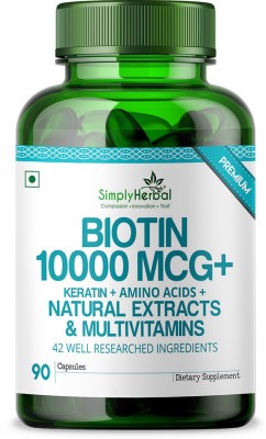 Simply Herbal Premium Biotin 10,000 MCG + Keratin + Amino Acids, Natural Extract(90 No)