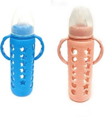 HuddiBABA New Special Design High Quality Glass Feeding Bottle - 240(Pink, Blue)