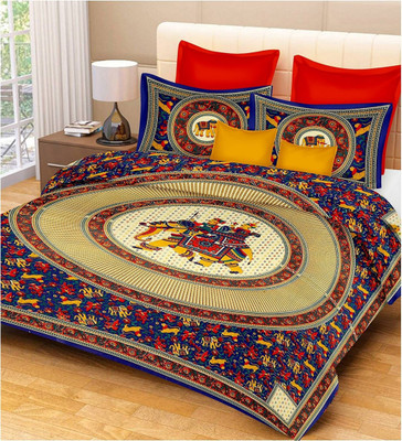 Ubania Collection 104 TC Cotton Double Printed Flat Bedsheet(Pack of 1, Blue)