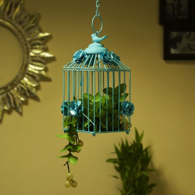Flipkart SmartBuy Decorative Hanging Bird Cage, Balcony/Patio Planter cage/hanging Candle holder, Turquoise Iron Tealight Holder(Blue, Pack of 1)