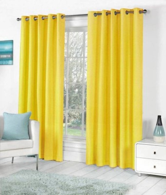 HHH FAB 274.32 cm (9 ft) Polyester Semi Transparent Long Door Curtain (Pack Of 2)(Solid, Yellow)