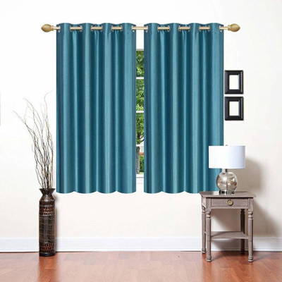 NEW FAB 151 cm (5 ft) Polyester Semi Transparent Window Curtain (Pack Of 2)(Plain, Aqua)