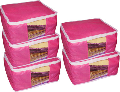 Ajabh High Quality Pack of 5 Non Woven 10inch Designer Height Saree Cover Gift Organizer bag vanity pouch Keep saree/Suit/Travelling Pouch(Pink)