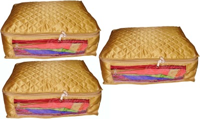 Little one High Quality Pack of 3 Satin 6 inch Height Saree Cover Gift Organizer bag vanity pouch Keep saree/Suit/Travelling Pouch(Golden)