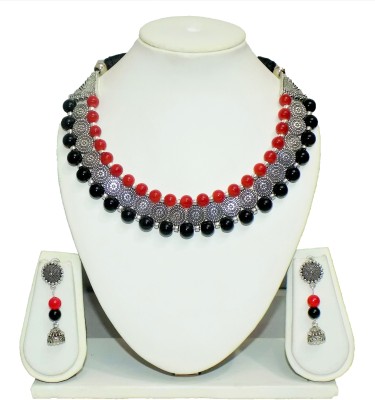 LIBNIQUE FASHION Oxidised Silver, Glass Red, Black, Silver Jewellery Set(Pack of 1)