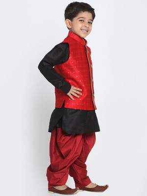 VASTRAMAY Boys Festive & Party Kurta, Waistcoat and Dhoti Pant Set(Maroon Pack of 1)