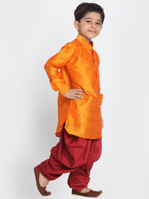 VASTRAMAY Boys Festive & Party Kurta and Dhoti Pant Set(Orange Pack of 1)