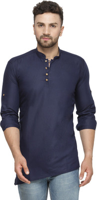 BEN MARTIN Men Solid High Low Kurta(Dark Blue)