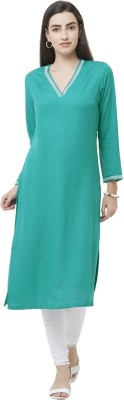 DESI Butik Women Solid Straight Kurta(Green)