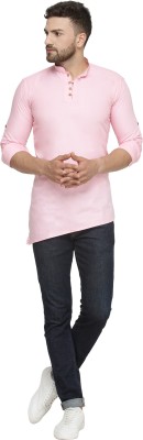 ABH Lifestyle Men Solid Asymmetric Kurta(Pink)