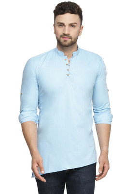 BEN MARTIN Men Solid High Low Kurta(Light Blue)