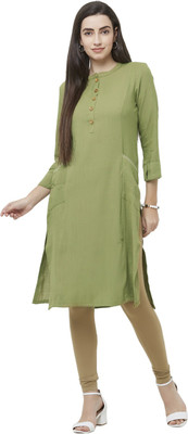 DESI Butik Women Solid Straight Kurta(Green)