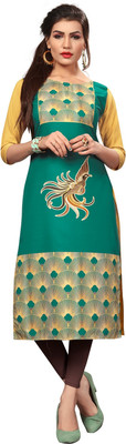 DSK STUDIO Women Printed Straight Kurta(Green, Yellow)