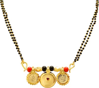 MissMister Lakshmi Gold Plated 3 wati Laxmi Coin Faux Ruby Studded 30 Inch Mangalsutra tanmaniya Necklace Jewellery for Women  Brass Mangalsutra