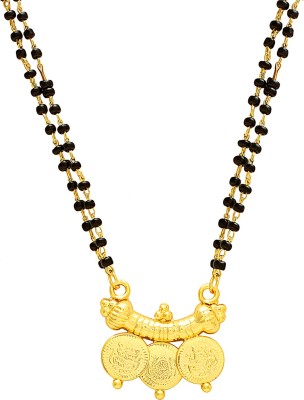 MissMister Gold Plated, 3 Lakshmi Laxmi Coin Double Strand Black Beaded Mangalsutra Tanmaniya for Women Brass Mangalsutra